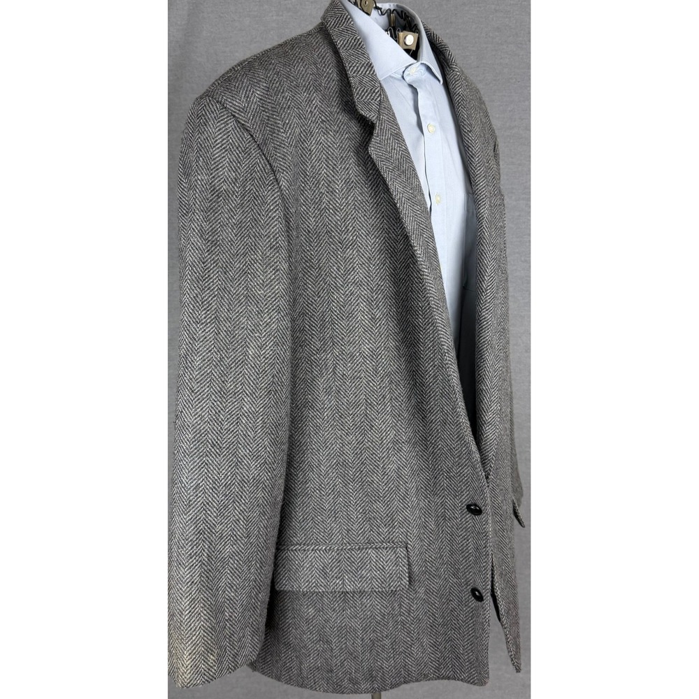 Vintage Bespoke Mens Grey Herringbone Wool Blend Blazer Sport Coat Size 50 USA